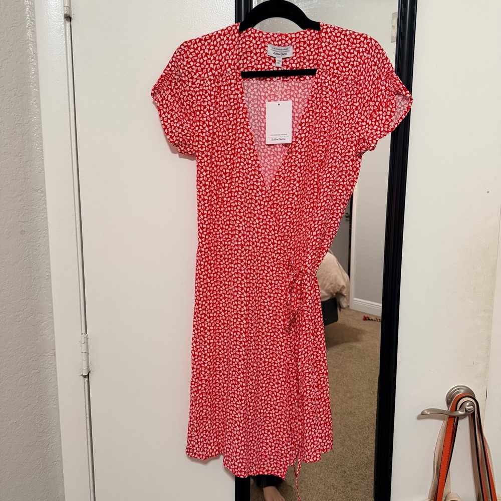 & Other Stories Red Patterned Wrap Mini Dress